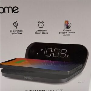 iHome Black PowerValet Wireless Charger and Alarm Clock